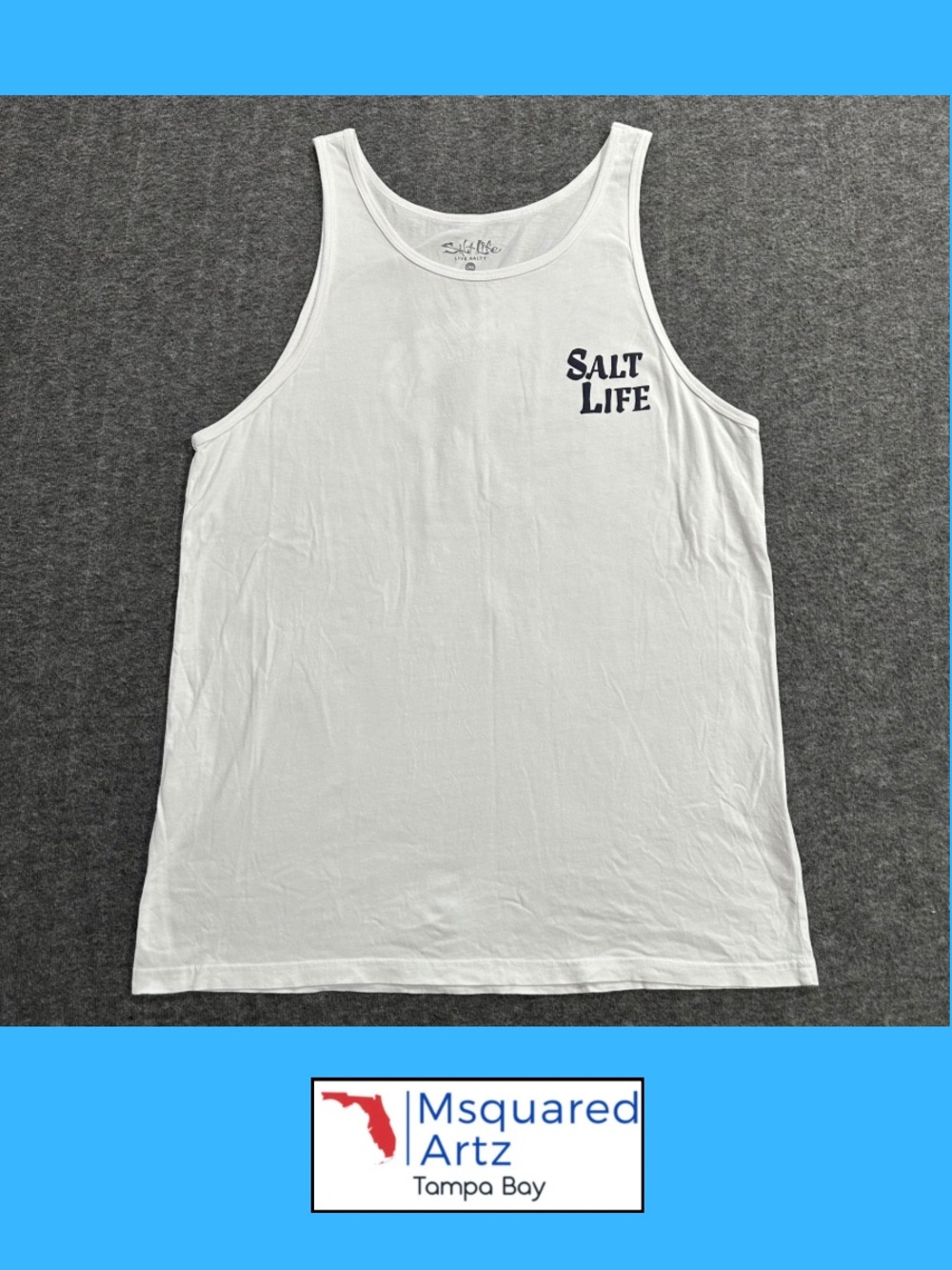 Salt Life Men's Large White Marlin Fishing Tank Top Livin Salty Graphic Cotton